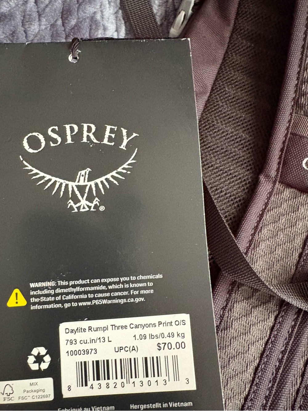 OSPREY Black Backpack with Earth-Tone Pattern and Turquoise Accents - Picture 4 of 4